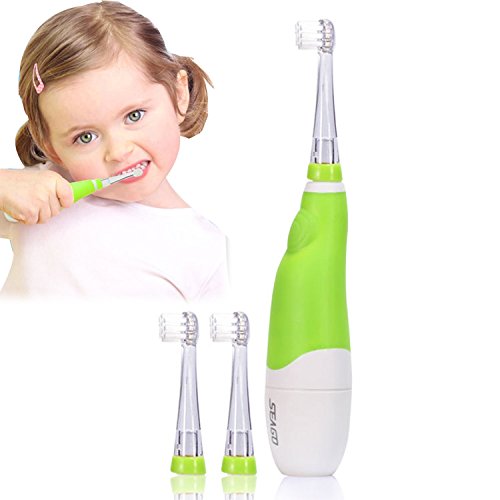 Cibo Baby Infant Gentle Vibrations Toothbrush LED Lights Child Electric Sonic Toothbrush with 3 Brush Heads (Green)