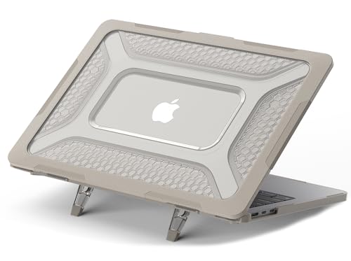 Image of ProElite Case for MacBook Air 13.6 inch 2022 2023 2024 2025 Release M5 /M4 /M3 A3113 M2 A2681 with Touch ID,Heavy Duty Honeycomb Hard Shell with Slim TPU Bumper and Fold Kickstand, Stone