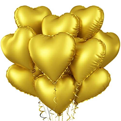 Image of Foil Heart Balloons Gold - 10PCS Heart Shaped, 18inch Metallic Love Foil Balloons for Helium, Golden Wedding, Valentine's Day, Birthday Party, Anniversary