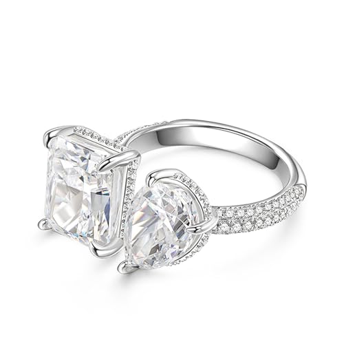 Jeulia Toi Et Moi Ring 925 Sterling Silver Engagement Ring for Women;14.11 ct Double Stone Ring Emerald/Pear Cut CZ Wedding Eternity Ring Width Band with Jewelry Gift Box3