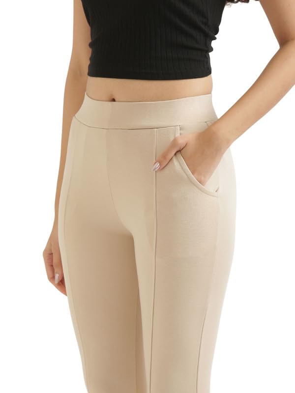 Image of SAADAA Women's Regular Fit High Rise 4-Way Stretchable Pants Yoga, Formal, and Regular Skinny High Waist Leggings 2 Deep Pockets Elastic Waistband Durable Interlock Stitching