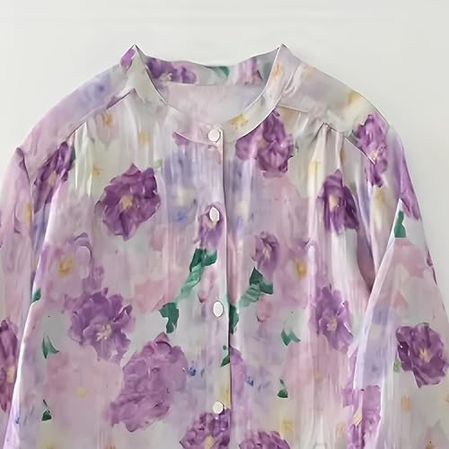 Image of Gufrina Women's Casual Button-Down Shirt with Multicolor Floral Print & Half Sleeves, Collar Neck (TOP-124)