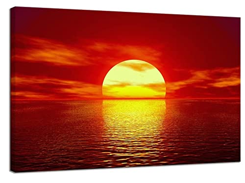 Potooart キャンバスアートパネル アートパネル キャンバス絵画 海の景色 日の出 自然風景 インテリアアート 壁掛け 壁飾り 印刷絵画 壁掛け絵画 部屋飾り (木枠付きの完成品) (日の出, 60x40cmx1パネル/セット)