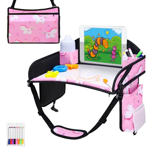 WENRENER Kids Travel Tray Travel Tray for Kids Car Seat Toddler Car Seat Lap Tray Carseat Tray for Kids Travel Carseat Table Tray for Kids Travel Activities (Pink)