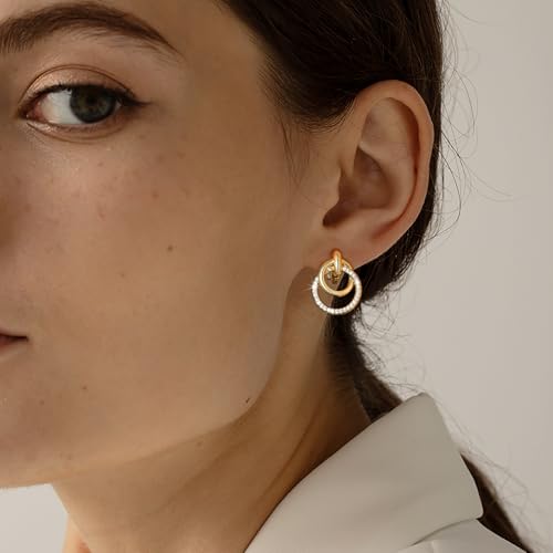 14K Gold Plated Chunky Clip On Earrings for Women 14k Gold Knot Link Clip Earrings Silver Rhinestone Hoop Clip On Earrings Jewelry for Women4