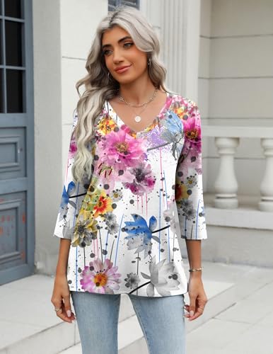 Image of Zeagoo 3 /4 Length Sleeve Womens Tops Casual V Neck Shirts Soft Basic Tees Business Work Blouses