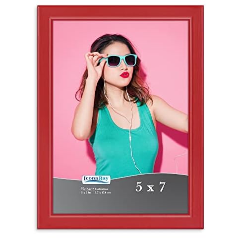 Icona Bay 7x5 Red Picture Frame, Coloured Solid Wood Scandinavian Style Frame for Photo, Pizzazz Collection Cover