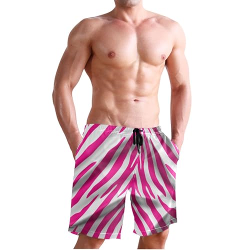 Quick Dry Pink Zebra Stripe Men's Swimming Shorts Swim Trunks with Mesh Lining Beach Wear - S3