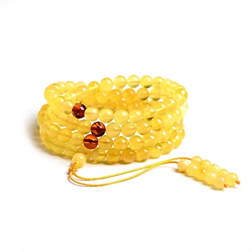 Bracelet ambre jaune naturel 108 perles de prière cristal véritable