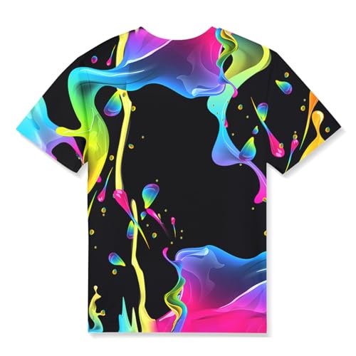 Image of Linnhoy Kids 3D Print Fashion Graphic T-Shirts for Boys Girls 6-16 Years | Unisex Colorful Short Sleeve, Crewneck, Breathable Fabric, Suitable for Daily Sport Festival Wear
