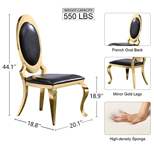 Acedécor Luxurious Black And Gold Dining Table Set For 6, Stainless Steel Dining Room Table Set With 6 Gold Chairs, Metal Frame Furniture Dining Table Set 7 Pieces #TOP5