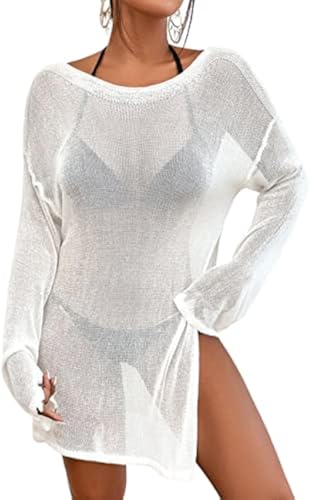 Image of Bsubseach Crochet Cover Ups for Women Bathing Suit Cover Up Dress Mesh Beach Top
