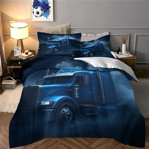 Housse de couette 135x200 camion bleu véhicule lourd imprimé 3D zippée