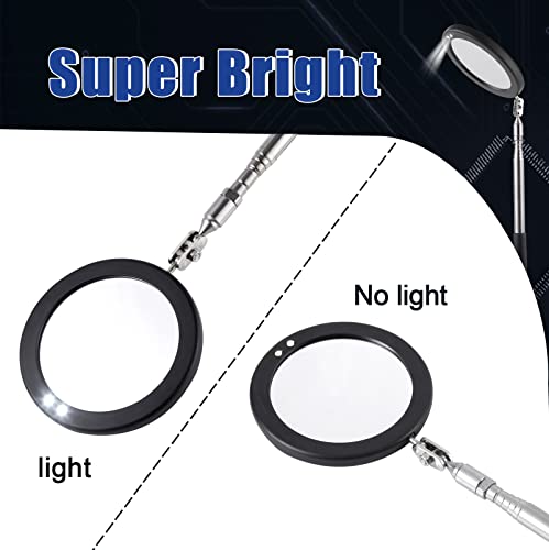 Rechabite Telescoping Inspection Mirror Led Light With Large 3.75 Inches Round Mirror, 39.4 Inches Extendable, Flexible 360 Swivel, For Inspection Viewing, Mechanic Checking, Observation #TOP3