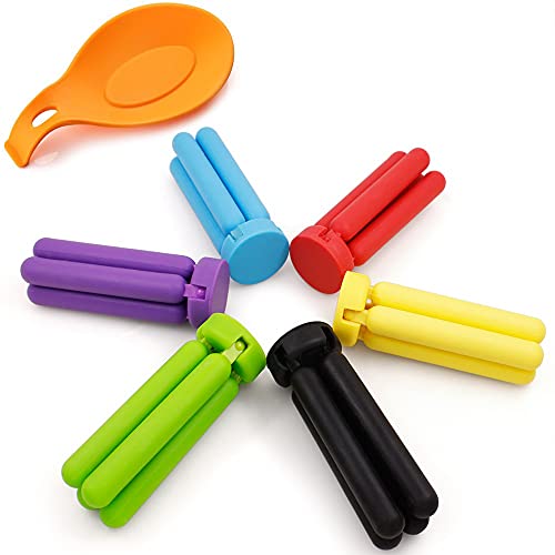 SourceTon 6 Pack Non-Slip Foldable Silicone Trivets in Cute Colors, Silicone Pot Holder, Hot Pad, Pot Holder, Free Bonus Spoon Rest/Balloon Whisk Rest by SourceTon - Image 2