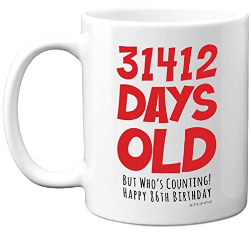 Taza regalo cumpleaños 86 hombres mujeres, él ella, 31412 días edad, divertida adultos, ochenta seis ochenta sexta cumpleaños, regalo cumpleaños papá, mamá, abuela, abuela, gran abuelo, tazas cerámica