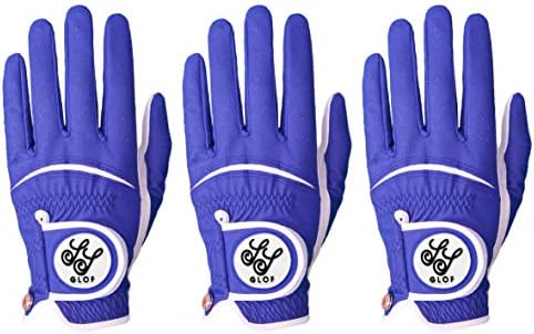 SIMPLE SYMBOL Men's Golf Glove Left Hand High Grade Leather Three Pack (Blue, S, Left)