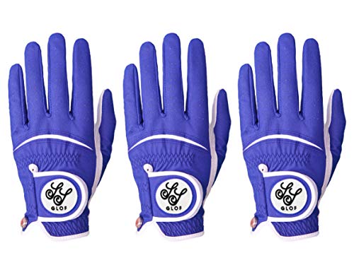 Simple Symbol Men's Golf Glove Left Hand High Grade Leather Three Pack (Blue, S, Left) #TOP2