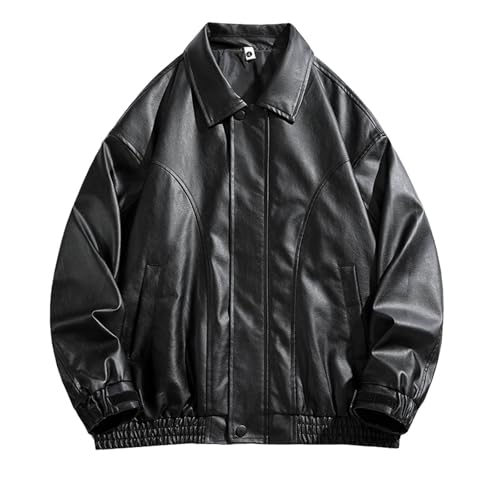 Uillui Men's Faux Leather Casual Jacket Vintage Bomber Jacket Flight Jackets Stylish Fashion Motorcycle Leather Jackets Coat