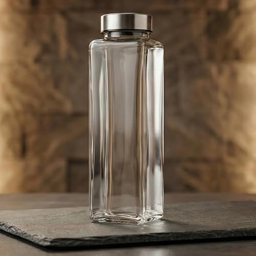 Image of Luxury Square Edition Glass Bottle | 750ml | Durable Stainless Steel Lid | For Juices & Detox | BPA-Free Reusable Eco-Friendly Drinkware | Leakproof Airtight Stainless Steel Cap