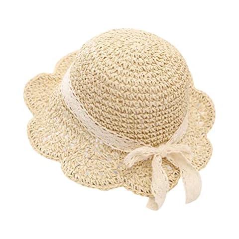 Uniyoung Baby Girls Summer Straw Hat Toddler Kids Lace Bowknot Sun Protection Hats Wide Brim Foldable Beach Hat for Holiday Travel Outdoor (Beige) Cover
