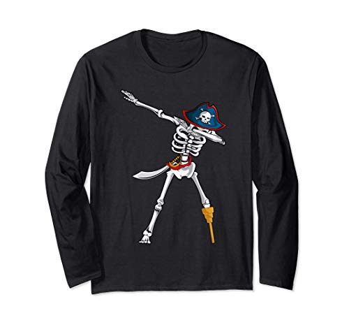 Dabbing Pirate Skeleton Funny Halloween Dab Maglia a Manica