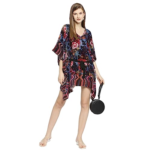 Image of CLOTH HAUS INDIA Women's || Multicolor Flower Printed || Velvet || Kaftan for Women || Knee Length || V-Neck || Kaftan Dress