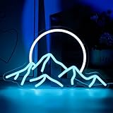 Moon and Mountain Neon Sign for Wall Decor, Blue Neon Sign Light Mountain for Home Bedroom Living Room, Hotel, Art Wall Decor Gift