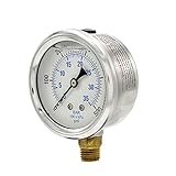PIC Gauge PRO-201L-254J Glycerin Filled Industrial Bottom Mount Pressure Gauge with Stainless Steel Case, Brass Internals, Plastic Lens, 2-1/2