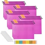 Hiziwimi A4 Suspension Files, 15Pcs PP Pink Filing Cabinet Files with Tabs and Inserts, Filing Cabinet Hanging File for Office School Desktop File Storage, File Classification File Folder (Pink)