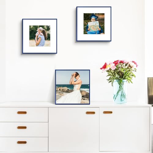 Golden State Art 12x12 Aluminum Picture Frame - Professional Gallery Wall Frame With 8x8 Mat, Scratch-Resistant Glass & Sawtooth Hanger for Photos, Artwork & Prints - Elegant Blue - 1 Pack by Golden State Art - Used condition - Image 2