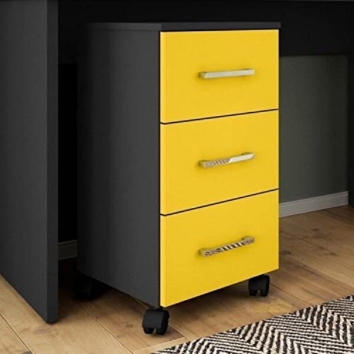 Conjunto 2 Gaveteiros com Rodízios 3 Gavetas Pietra Móveis Leão Preto/amarelo