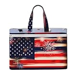 JBJGKHLP 花火 アメリカ国旗 7月4日 プリント ユニセックス キャンバストート ファイルバッグ 大容量 オフィス 旅行 ショッピング 出張