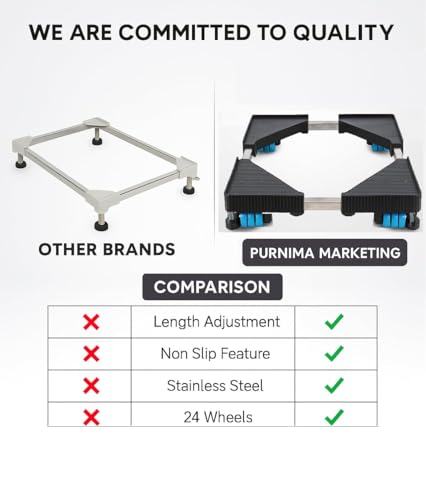 Image of PUREAGLE Premium Heavy Duty Adjustable 24-Wheel Trolley Stand for Washing Machine (6,7,8,9 kg) - Front & Top Load Compatible, Refrigerator Single & Double Door & Dishwasher | (Metal, Black)