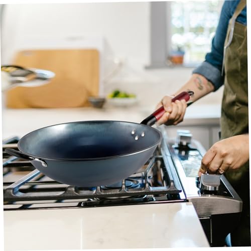 Wok de hierro con mango de madera antiadherente miniatura 5