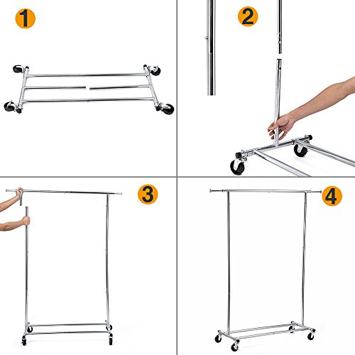 HOUSE DAY Portable Clothing Garment Rack Heavy Duty Rolling Clothes Rack Collapsible Clothing Rack-Commercial Grade - Thumbnail 4