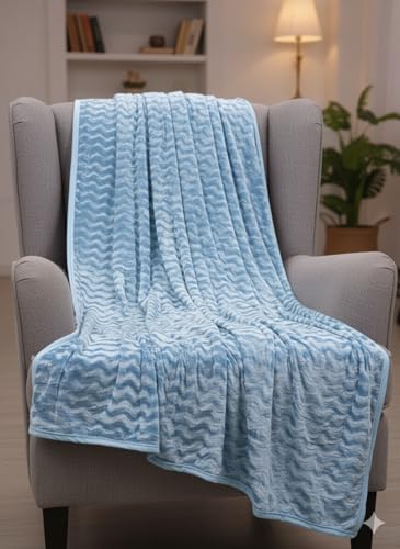 Image of Florida Solid Embossed Flannel Blanket, 230 GSM Ultra-Soft All-Season AC Blanket (Double, Sky Blue)
