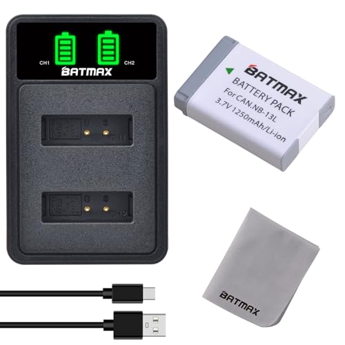 Batmax NB-13L Akku und Ladegerät mit Typ-C-Anschluss für Canon PowerShot G5X, G5X Mark II, G7X, G7X Mark II, G7 X Mark III, SX720 HS, SX730 HS, SX740 HS, SX620 HS, G1X Mark III, G9X, G9X Mark II