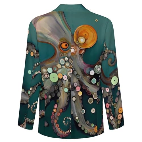 Octopus in The Deep Teal Sea Men's Casual Blazers Slim Fit Sport Coats Blazer Two Buttons Suit Jacket for Work Party 5