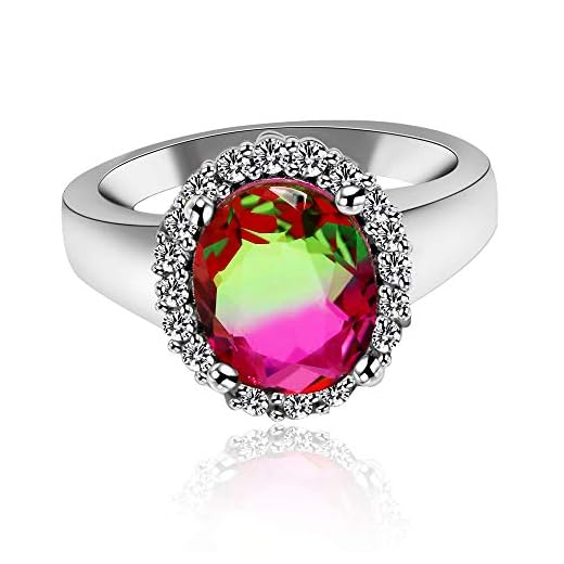 Anéis de noivado Uloveido Big oval criado turmalina outubro pedra do mês solitário banhado a platina AAA CZ aliança de casamento anéis de noivado para mulheres presente tamanho 6 7 8 9 Y439 Multicor