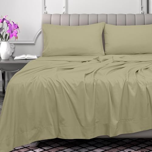 Image of Royale Linens 300 Thread Count 100% Long Staple Combed Cotton Flat Sheet - Super Soft - Top Sheets - Cal King Flat Sheet Sold Separately - Breathable, Cool & Crisp Sheets Only (Cal King, Sage Green)
