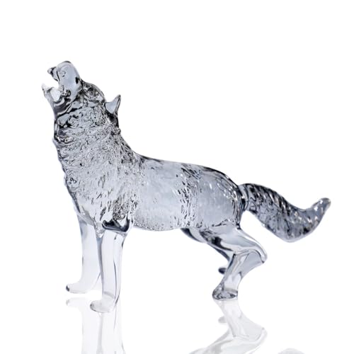 DLXK Kristallglas-Tierfigur, Heulender Wolf, mundgeblasenes Glas, Tierskulptur, Sammlerstück, Briefbeschwerer (grau)
