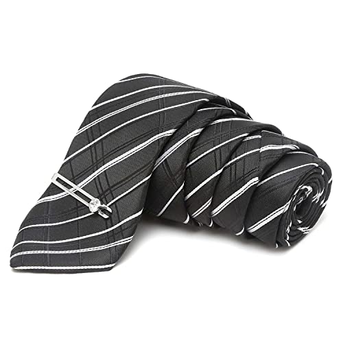 Image of LOUIS STITCH Mens Black Italian Silk Necktie Set Incl Pocket Square Chrome Tiepin American Style Formal Tie Gift Set for Men (TECPBL-#)