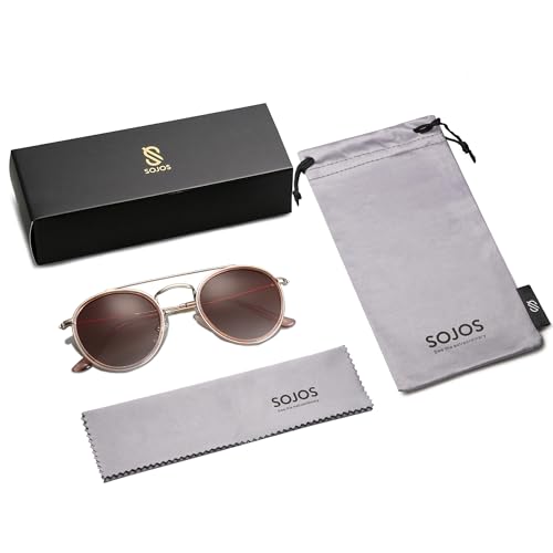 Image of SOJOS Retro Vintage Round Polarized Sunglasses for Women Men Double Bridge Circle Sunnies SJ1104
