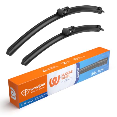 Image of Silicone Wiper Blades 24 inch + 19 inch Replacement Windshield Wiper Blades for VW Volkswagen Jetta 2011-2023 Passat 2012-2018 CC 2013-2017 OEM Quality Wipers for Front Windshield(Set of 2)