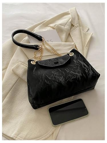SweatyRocks Women's Suede Leather Bags Minimalist Chain Shoulder Bag Medium Church Purse Winter Fall2