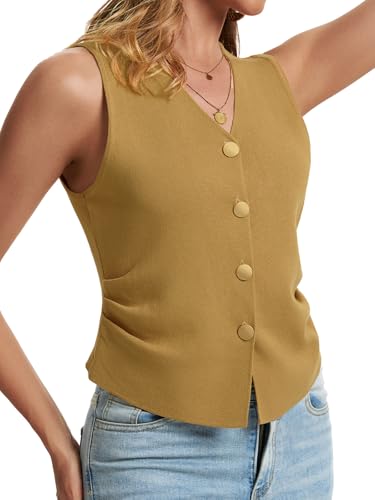 Image of Sweater Vest Women Dressy Button Up Knit Sleeveless Tank Tops Work Business Casual Outfits Summer
