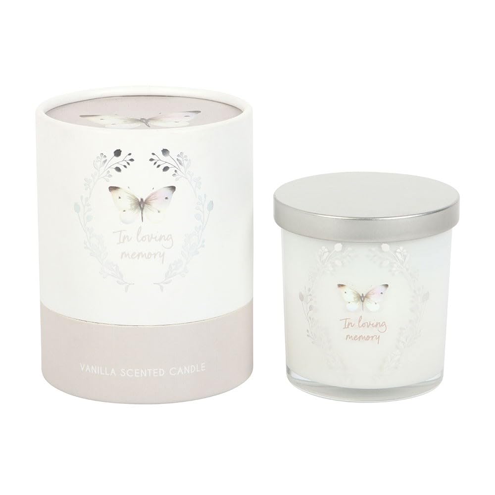 ""In Loving Memory"" Vanilla Scented Butterfly Design Candle Remembrance Loved One