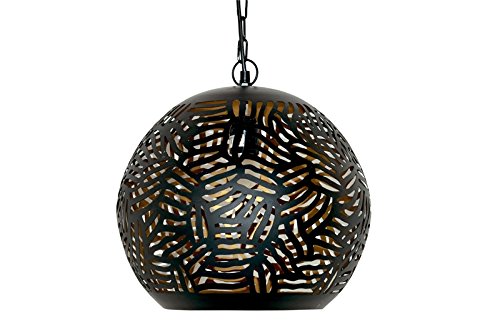 Lamps and Light, Iron, New Moroccan Deep Black Basket in Zebra Etching,Oriental Pendant Light, Decorative Indoor Hanging Lamp, 35 x 34 x 32 cm, Black inside Gold