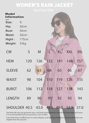 ATLASLAVA Regenjacke Damen Lang Wasserdicht Kapuze Regenmantel übergangsjacke Trenchcoat Outdoor Mantel Trockene Rose M